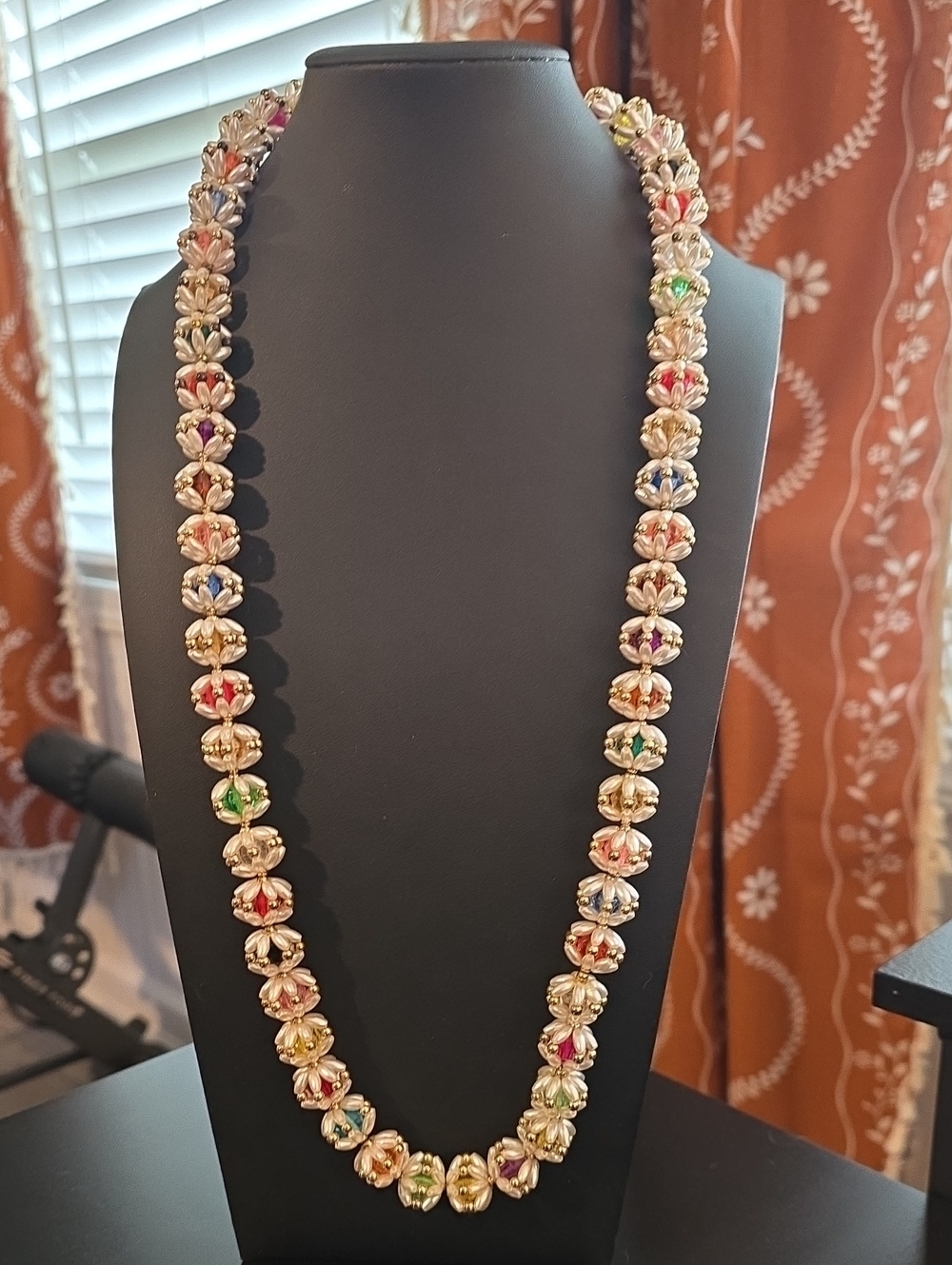 Multicolor Bead Floral Link Necklace - Grandmas Costume Jewelry!